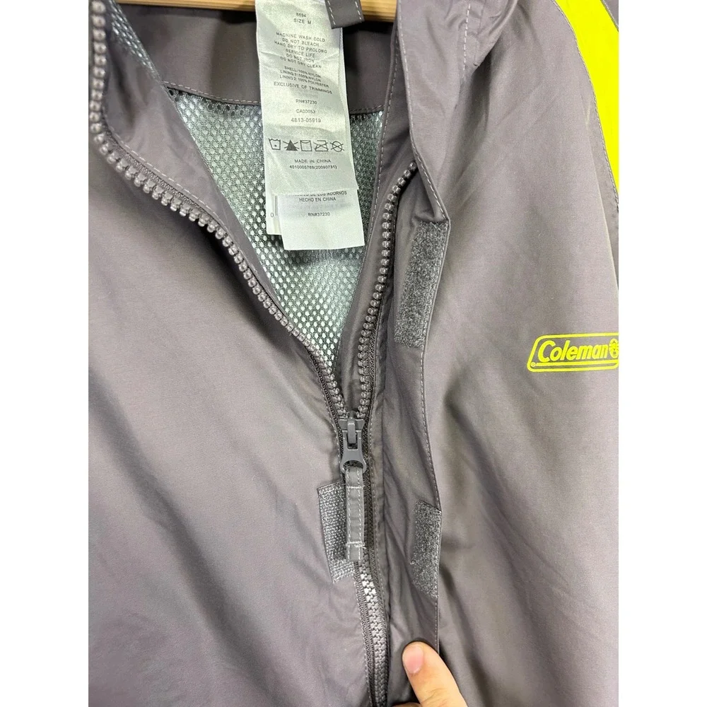 Gorpcore Coleman Mens Med Grey Neon Yellow Hooded Windbreaker Jacket‎ 4813-05919